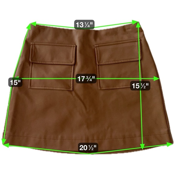 Olivaceous Faux Leather Mini Skirt – Camel Tan Utility Pockets, Size Small - Picture 16 of 16